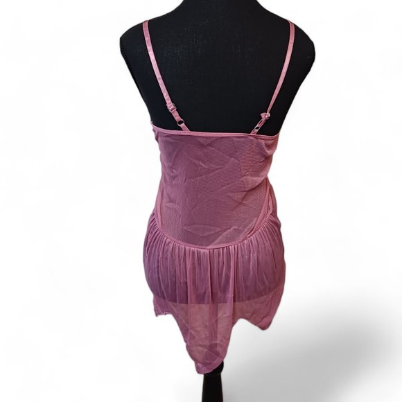 Lace Rose Pink Teddy Babydoll Lingerie with Matching Thong  Size S - Picture 3 of 7